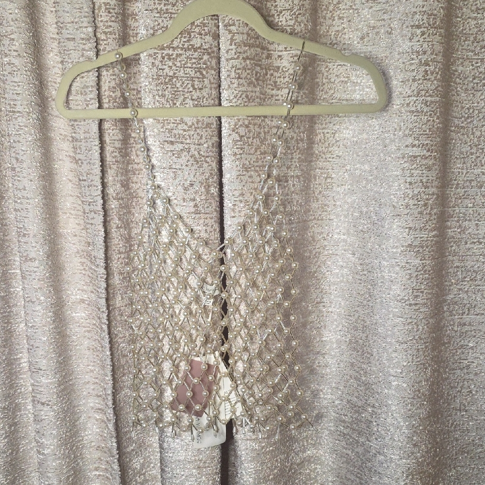 Beaded Ivory Pearl-Camisole Top